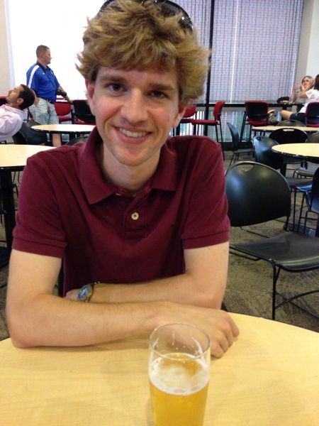 Harrison with Budweiser sample